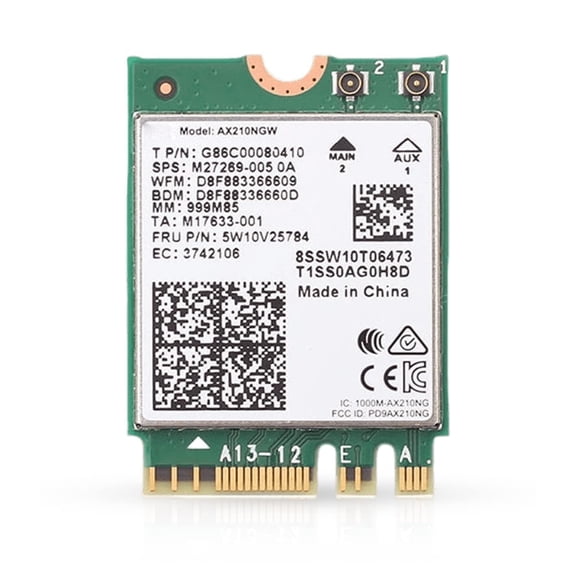 WiFi 6E Adapter for Intel AX210 | Tri-Band 2.4/5/6 GHz | Up to 2.4 Gbps | M.2 for PCs | Bluetooth 5.3 Compatible | Works with Intel, AMD, Windows 10/11, Linux | Model AX210NGW No vPro