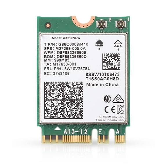 WiFi 6E Adapter for Intel AX210 | Tri-Band 2.4/5/6 GHz | Up to 2.4 Gbps | M.2 for PCs | Bluetooth 5.3 Compatible | Works with Intel, AMD, Windows 10/11, Linux | Model AX210NGW No vPro