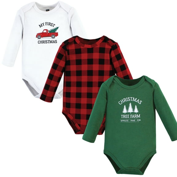 Luvable Friends Hudson Baby Long-Sleeve Bodysuits 3pk, Holiday Evergreen, 6-9M
