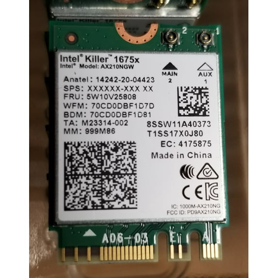 Intel Killer AX1675x, Wi-Fi 6E Adapter, Tri Band, M.2 2230, Bluetooth 5 ...