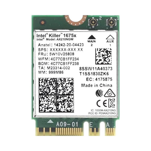 Intel Killer AX1675 IEEE 802.11 a/b/g/n/ac/ax Bluetooth 5.3 Tri Band Wi-Fi/Bluetooth Combo Adapter