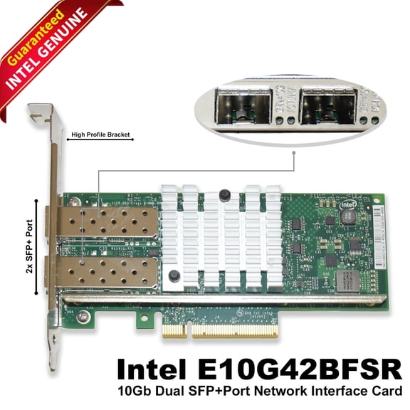 Pre-Owned Intel X520-SR2 10Gbps Dual Port PCI-E Server Adapter Low Profile E10G42BFSR