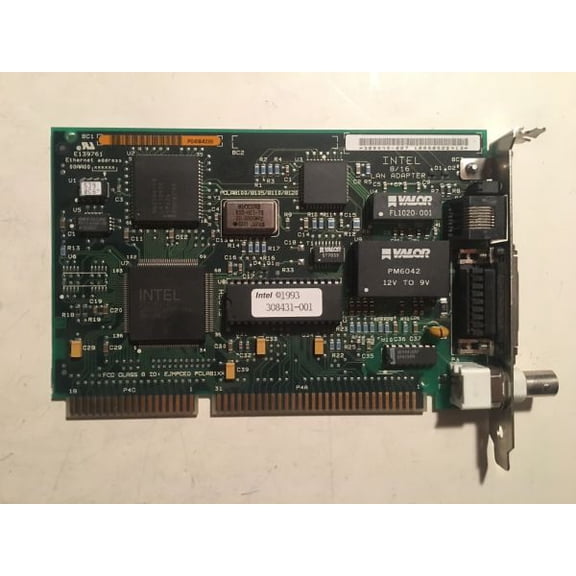 Intel ethernet card isa 8/16 fcc id : ejmpced pclab1 , 308431-001,