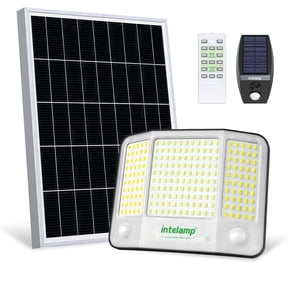 intelamp 20000mAh 4000LM Solar Flood Light 3Heads IP65 Waterproof Montion Sensor Light Dusk to Dawn Light with 16.4ft Cable and Remote Control for Fence Garage Farm Tool Shed