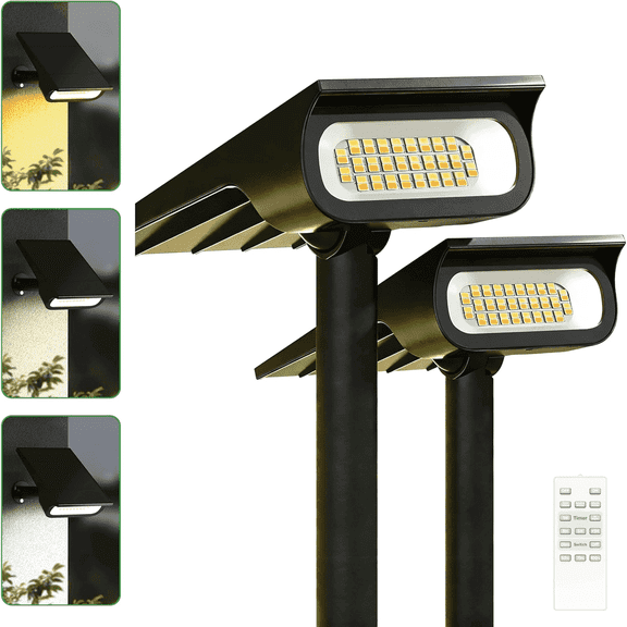 intelamp 2PCS 4000mAh Solar Pathway Lights Waterproof Security Lights Outdoor Landscape Lights with Remote Control for Garden Walkway Tree