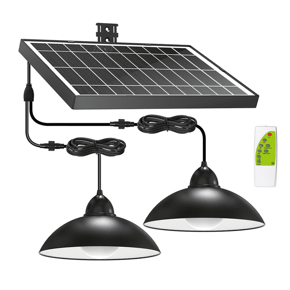 intelamp Outdoor Indoor Solar Shed Light 8000mAh Waterproof Pendant Light with Remote Control for Barn Garden 2-Head Led Light with 3 Colors for Yard Farm