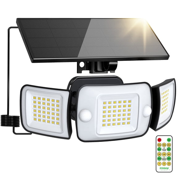 intelamp Solar Flood Light 6000mAh 1500LM Super Bright Solar Lights Outdoor with 108 LED Beads and 9.8ft Cable Waterproof Security Light with 270°Wide-Angle for Courtyard Garage Fence - White