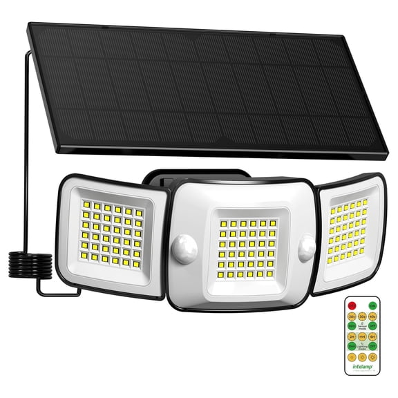 intelamp Solar Flood Light 6000mAh 1500LM Waterproof Motion Light with 108 LED Beads and 9.8ft Cable for Outdoors,Super Bright Solar Light with 270° Wide-Angle for Courtyard Garage Fence - White