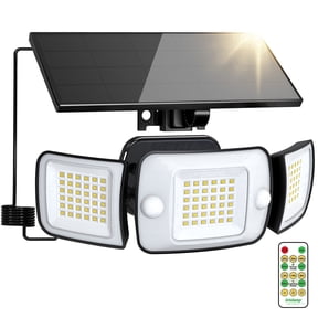 intelamp 12Inch Solar Flood Light 6000mAh 1500LM Super Bright Solar Lights Outdoor with Remote Control and 9.8ft Cable Waterproof Security Light with 270°Wide-Angle for Courtyard Garage Fence - White