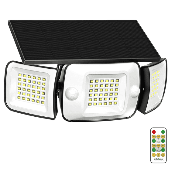 intelamp Solar Flood Light 6000mAh Outdoor Waterproof Light 1200LM Sensor Montion Light with Remote Control for Gardens Trees Driveways Balconies