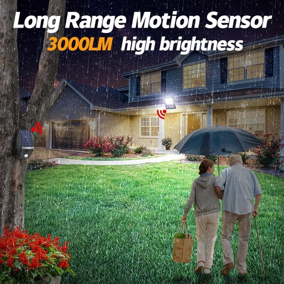 Intelamp Solar Flood Lights Outdoor Waterproof, Linkable 12000mAh 3000LM Motion Sensor Floodlight with Remote Control Sensor Case 16.4Ft Cable, Dusk to  Lighting Lamp for Street Outside House