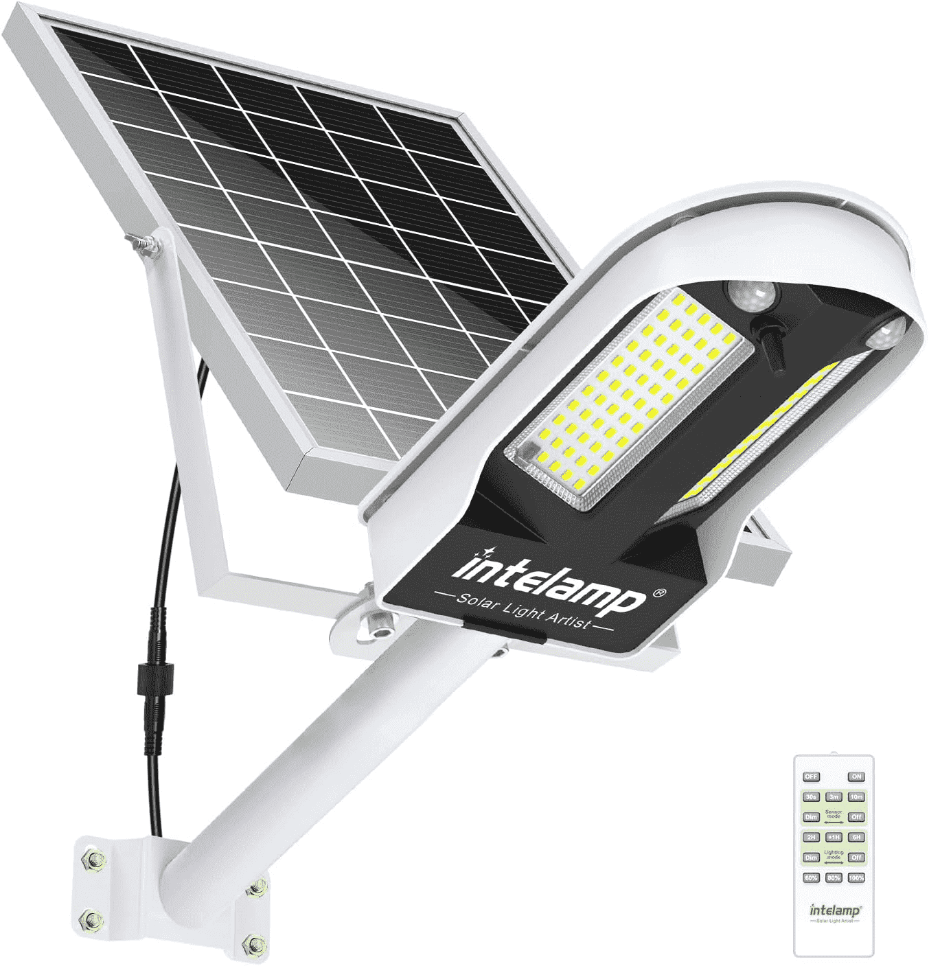 intelamp Solar Security Flood Light 3000LM 12500mAh Outdoor Dual Motion Sensor Light IP65 Waterproof Light with Remote Control for Garden Tree Garage-White