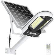 intelamp Solar Security Flood Light 3000LM 12500mAh Outdoor Dual Motion Sensor Light IP65 Waterproof Light with Remote Control for Garden Tree Garage-White