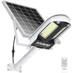 intelamp Solar Security Flood Light 3000LM 12500mAh Outdoor Dual Motion Sensor Light IP65 Waterproof Light with Remote Control for Garden Tree Garage-White