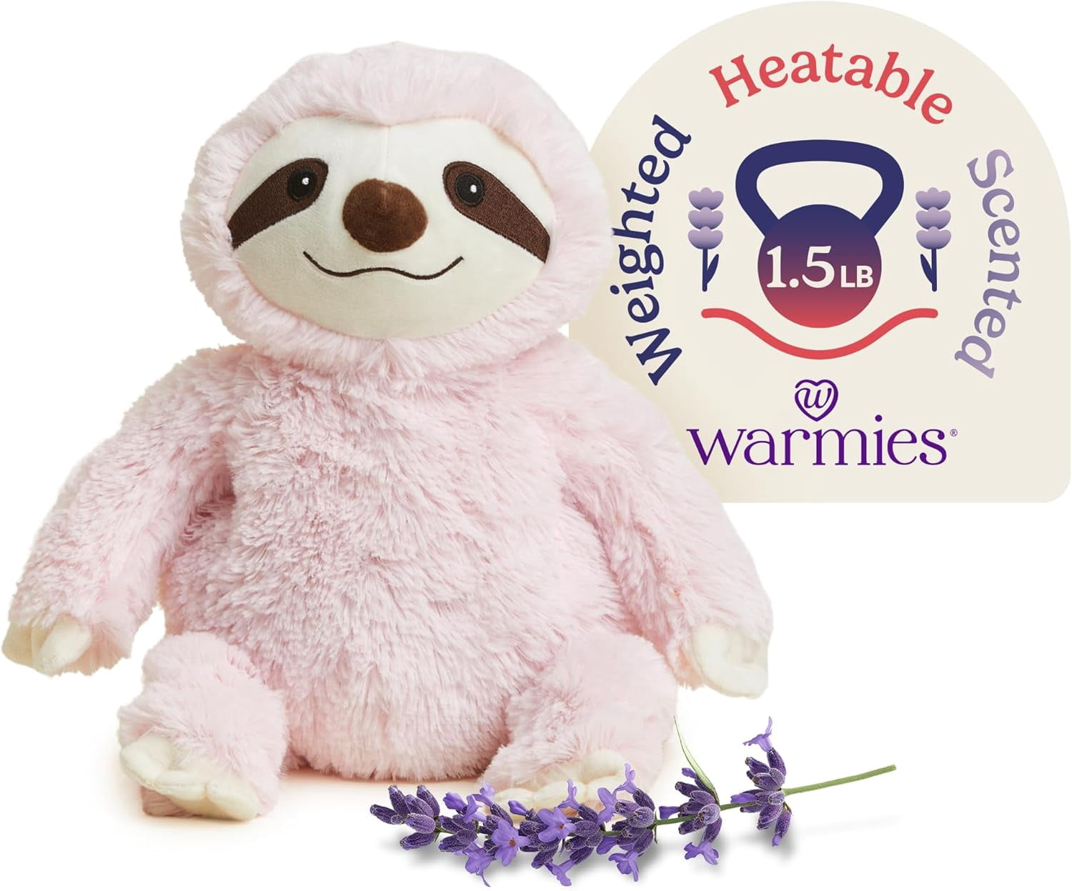 warmies 13” Pink Sloth Stuffed Animal, Microwavable Heated Plushies and Weighted Soft Plush Toys