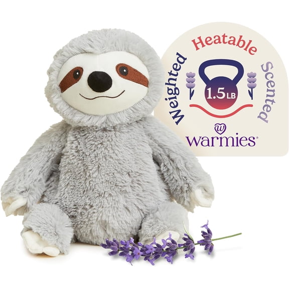 warmies 13” Gray Sloth Stuffed Animal, Microwavable Heated Plushies and Weighted Soft Plush Toys