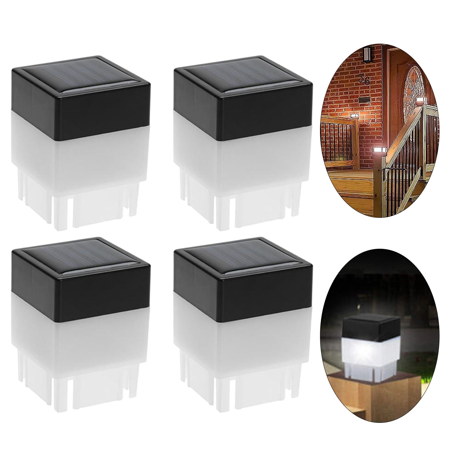 Intelive 4pcs LED Solar Post Cap Light Outdoor Solar Fence Lights LED