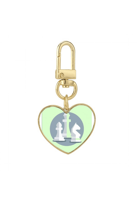 Intellect Mentality Chess Pieces Gold Heart Keychain Metal Keyring Holder