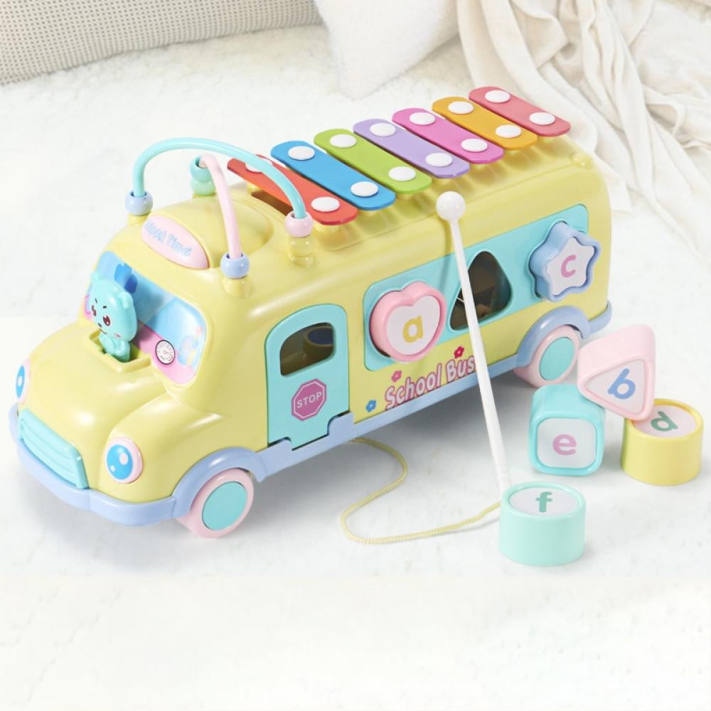 Intellectual School Bus Toy, Xylophone Baby Toys with Shape Sorter