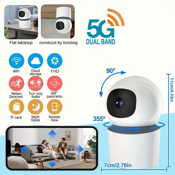 Intelligent 1080P Indoor Pet Monitoring Camera WiFi, Automatic Sound Tracking, Wireless Home Security Monitor - Tracks Pets' Movement, Perfect Gift for Halloween/Thanksgiving/Christmas