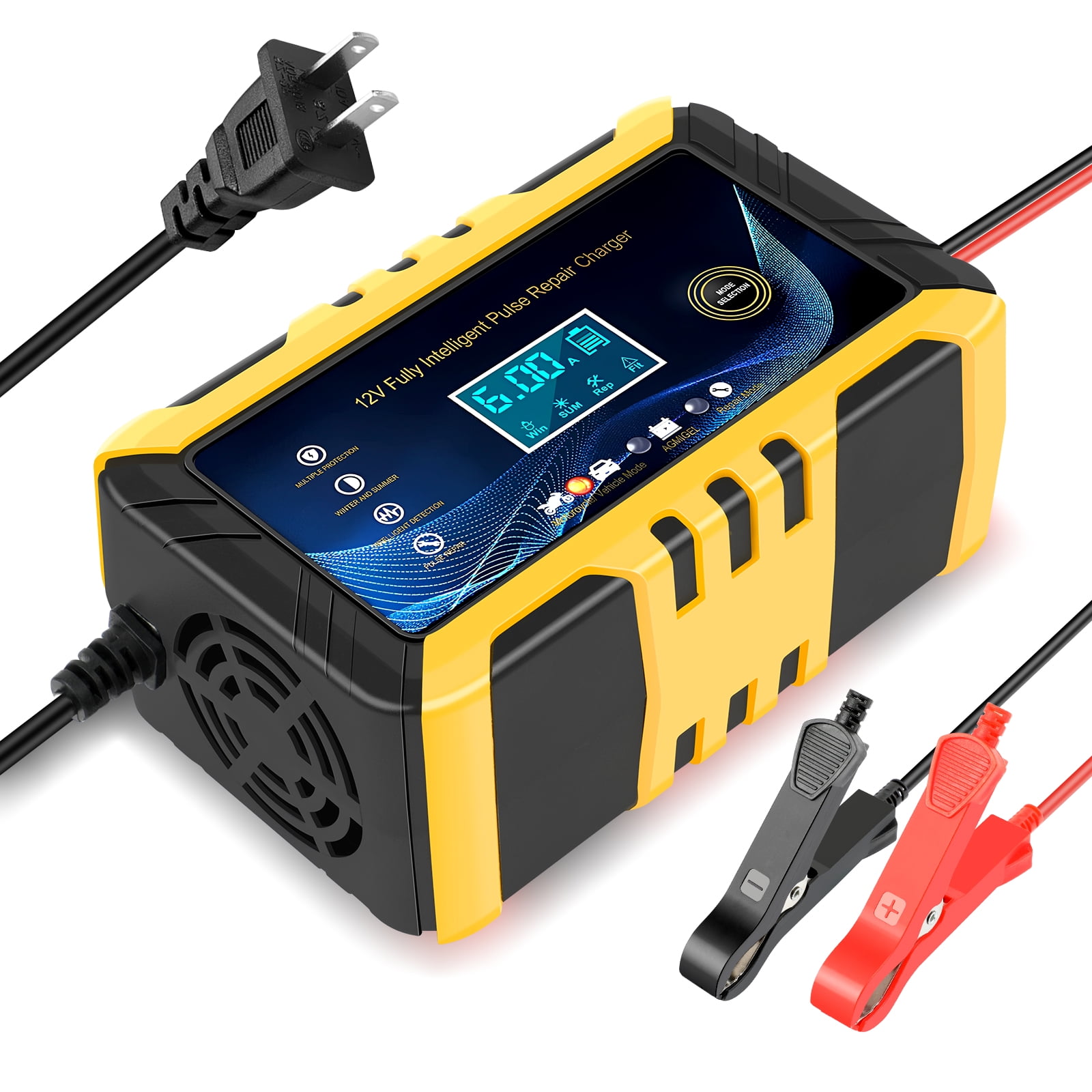 Chargeur De Intelligent Batterie Automatique 12V-10A Pulse Repair  Maintenance,Avec Écran Lcd Pour Agm Gel Wet Lead Acid-jaune - Cdiscount Auto