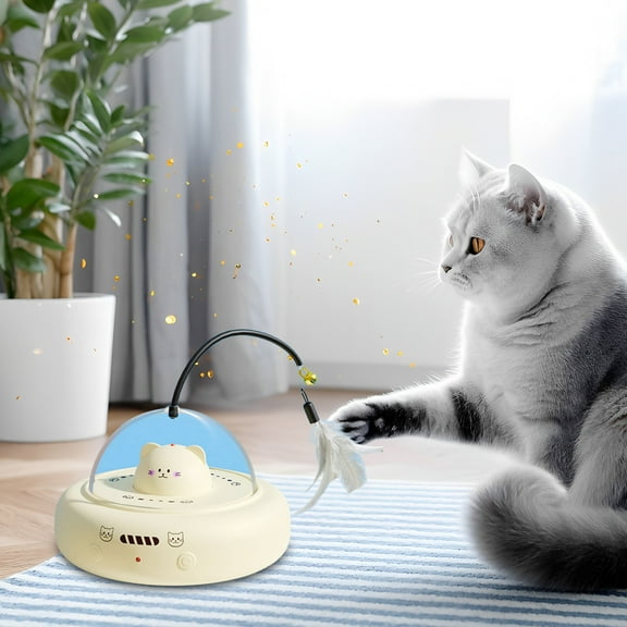 Intelligent Automatic Teasing Toy with Feathers, ABS Plastic Safe and Snap Resistant, Irregular Motion and Sound Effects for Relieving Cat Boredom and Hunting Instinct
