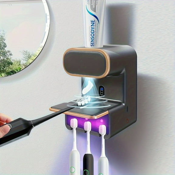 Intelligent Automatic Toothpaste Dispenser - Wall-Mounted Inductive Design with 3 Toothbrush Slots, Waste-Proof Hygienic Dispensing, Space-Saving for Home Use