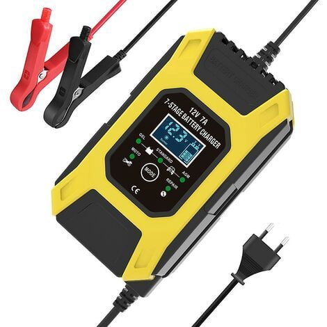 Intelligent Battery Charger 7a/12v Motorcycle Quick Portable Charger With LCD Screen Protection Repair Mode For Car Motorcycle Auto Yellow