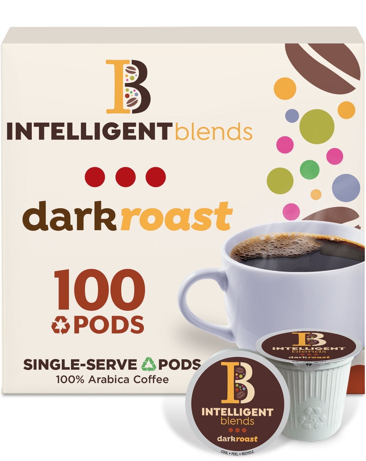 Intelligent Blends Dark Roast Coffee Pods, 100ct. Solar Energy Produced Recyclable Single Serve Dark Roast Coffee Pods - 100% Arabica Beans California Roasted, KCup Compatible