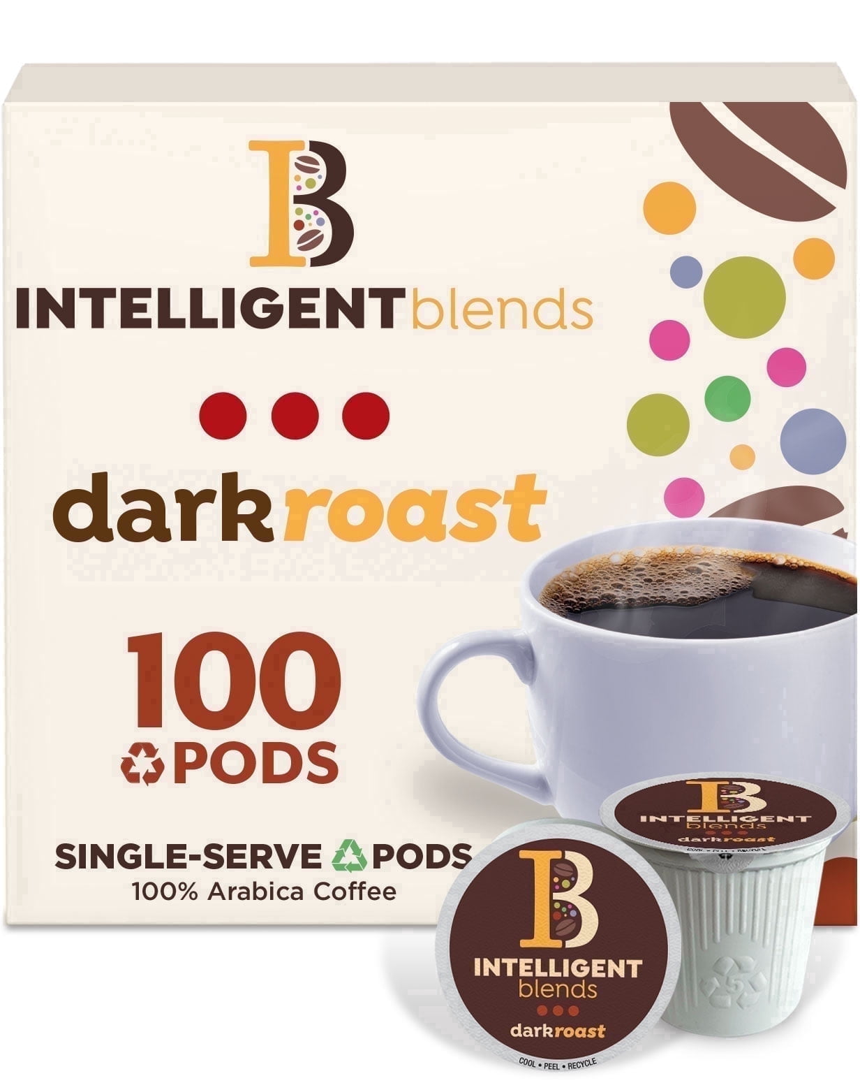 Intelligent Blends Dark Roast Coffee Pods, 100ct. Solar Energy Produced Single Serve Dark Roast Coffee Pods - 100% Arabica Beans California Roasted, KCup Compatible