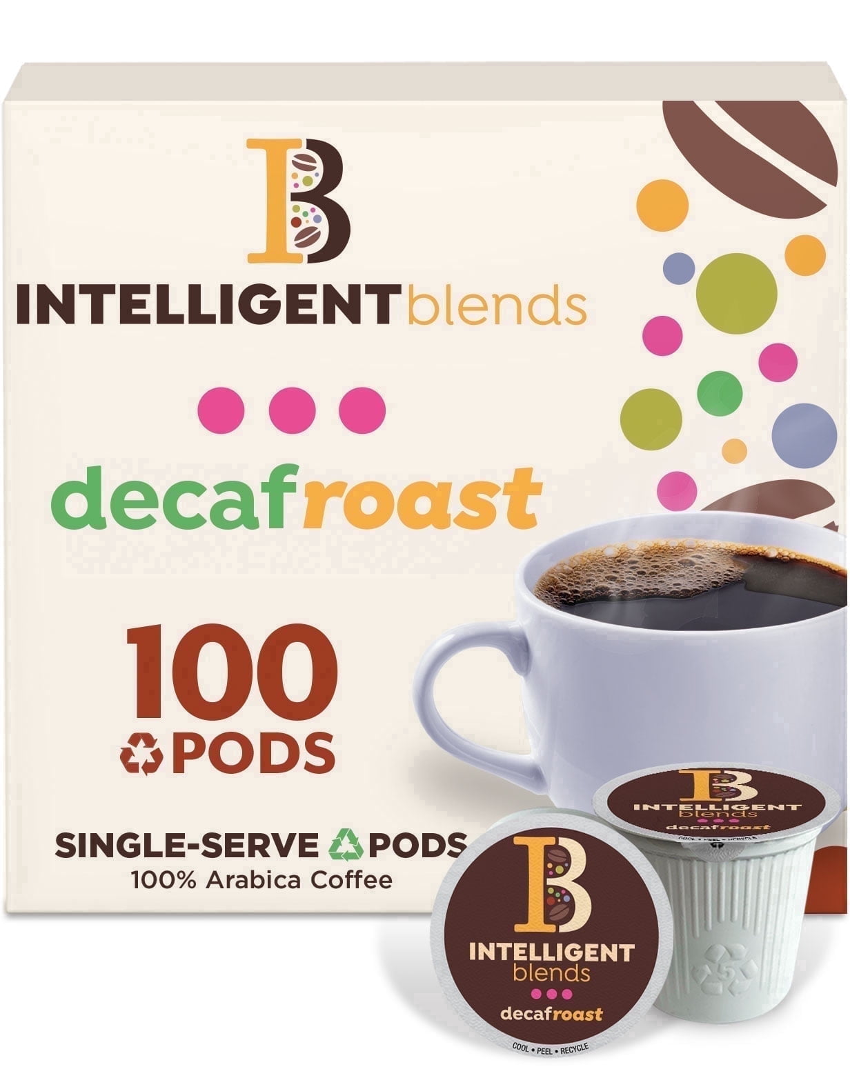 Intelligent Blends Dark Roast Decaf Coffee Pods, Compatible w/ K-Cup Brewers, 100ct