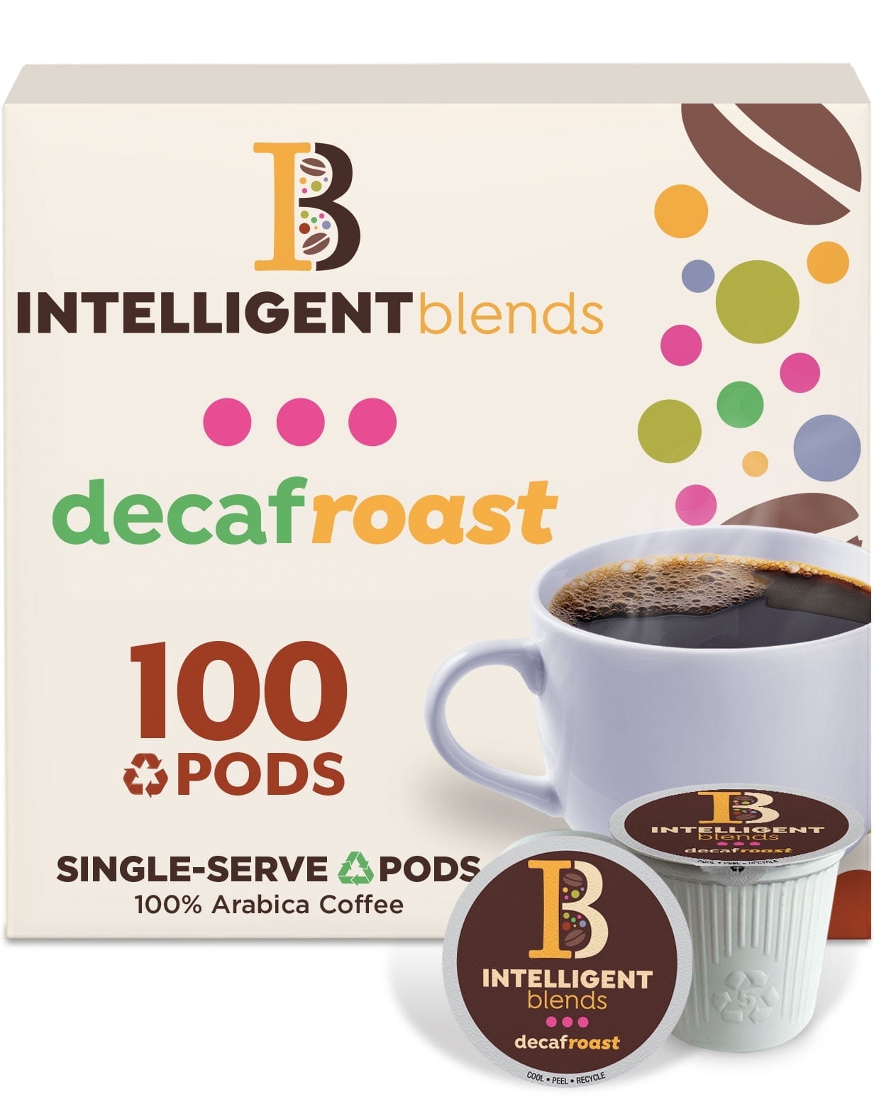 Intelligent Blends Dark Roast Decaf Coffee Pods, Compatible w/ K-Cup Brewers, 100ct