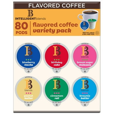 Intelligent Blends Flavored Coffee Pods Variety Pack, Compatible w/ K-Cup Brewers, 80ct
