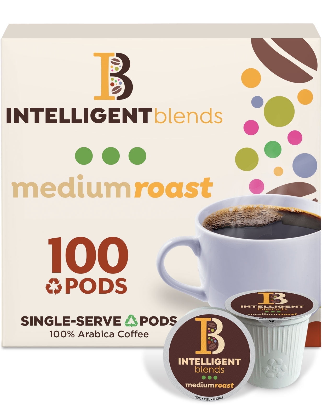 Intelligent Blends Medium Dark Roast Coffee Pods, Compatible w/ K-Cup Brewers, 100ct