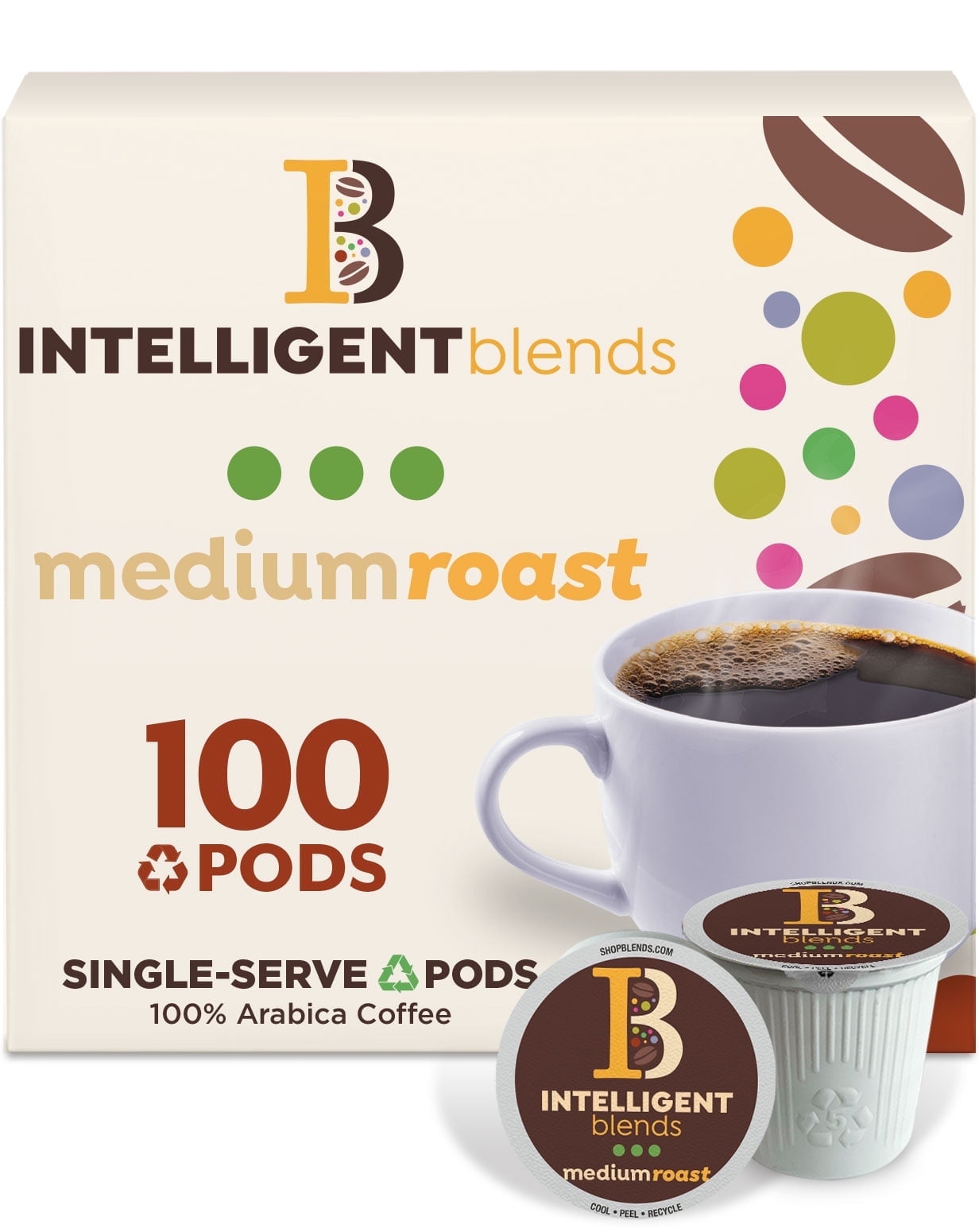 Intelligent Blends Medium Dark Roast Coffee Pods, Compatible w/ K-Cup Brewers, 100ct