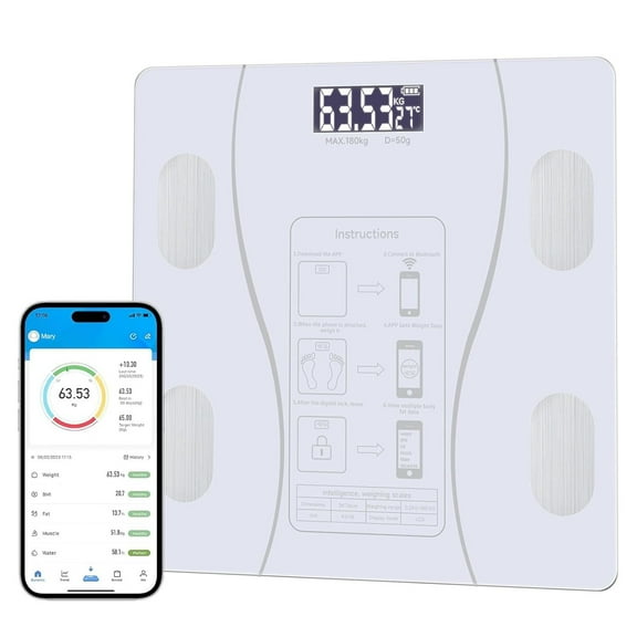 Intelligent Body Fat Scale, a Simple and Practical Digital Scale That can be Connected to a Mobile Digital Bathroom Scale to Display BMI, Body Fat, Muscle Mass, and Durable Weight Scale (White)