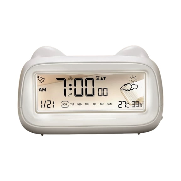 Intelligent Clear Alarm Clock Multifunctional Display Touch Control Bedlight Safe For And Smart Cartoon Puss Alarm Clock with Temp/Humidity Touch Panel Nightlight & ABS for Bedrooms