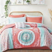 Intelligent Design 7-Piece Twin XL Comforter Sets with Sheet Bed in a Bag Coral Medallion Print Bedding Sets