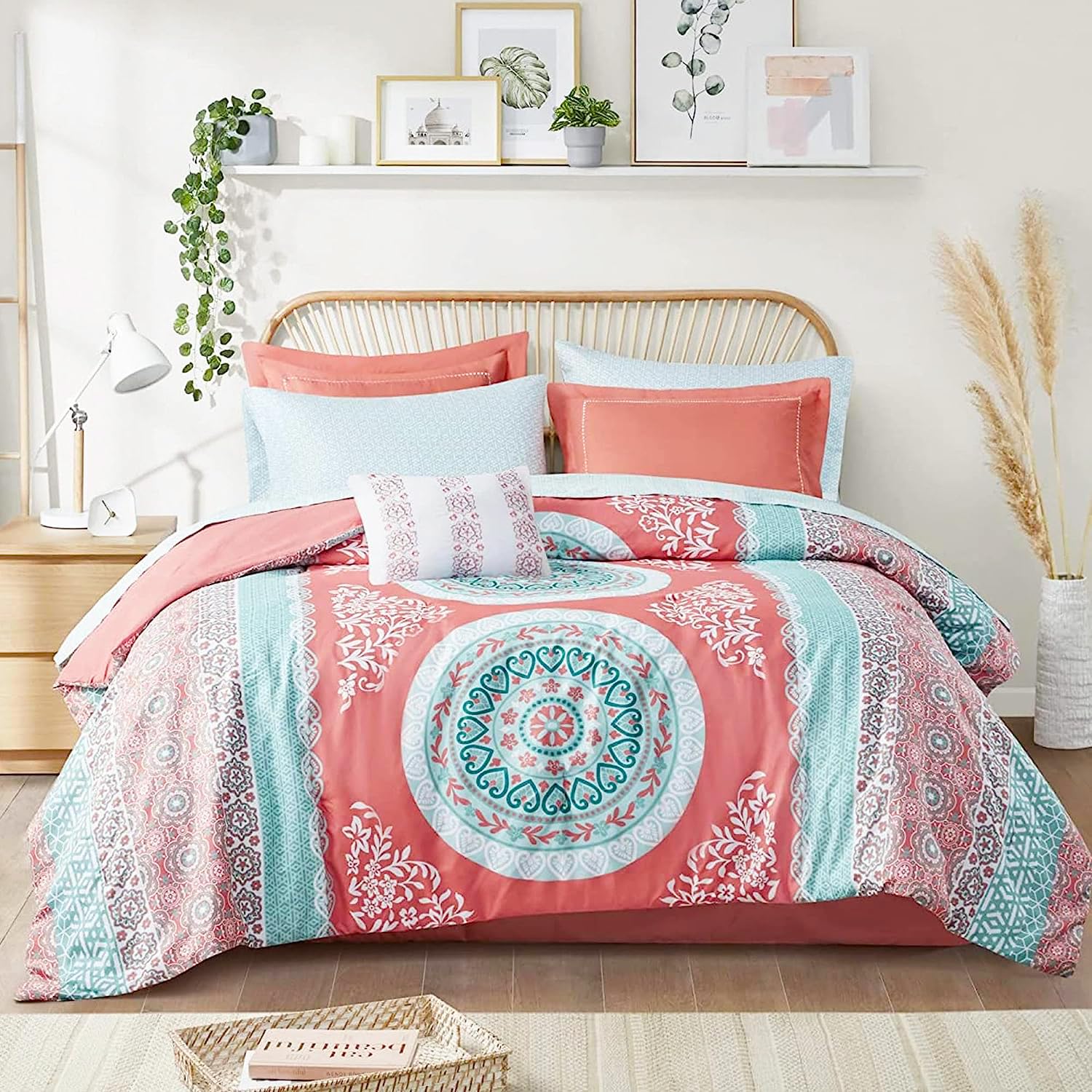 Intelligent Design 9-Piece Queen Comforter Sets with Sheet Bed in a Bag Coral Medallion Print Bedding Sets - image 1 of 12