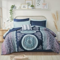Intelligent Design 9-Piece Queen Comforter Sets with Sheet Bed in a Bag Navy Medallion Print Bedding Sets