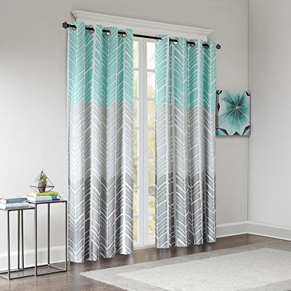 Aqua and Gray Geometric Blackout Grommet Window Curtain Panel