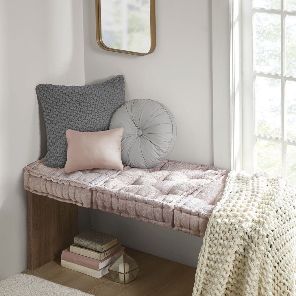 Blush Chenille 20" Square Floor Pillow with Tufted Detailing