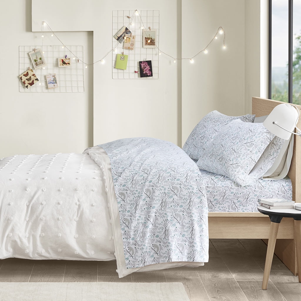 Gray Sloth Print Twin Cotton Flannel Sheet Set