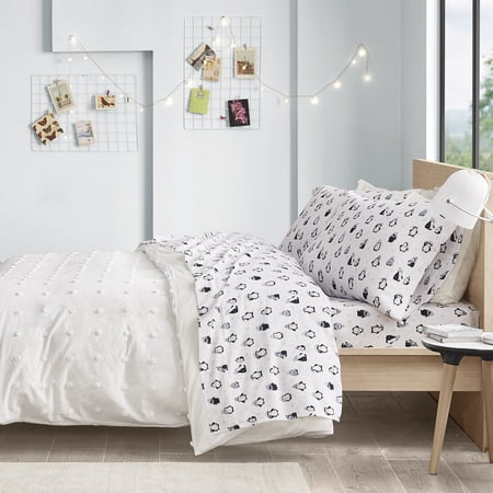 Intelligent Design Cozy Soft 4-Piece Full Cotton Flannel Printed Sheet Set, Blue Penguins
