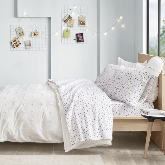 100% 4-PC Cotton Flannel Novelty Print Sheet Set Bedding, Full , Grey