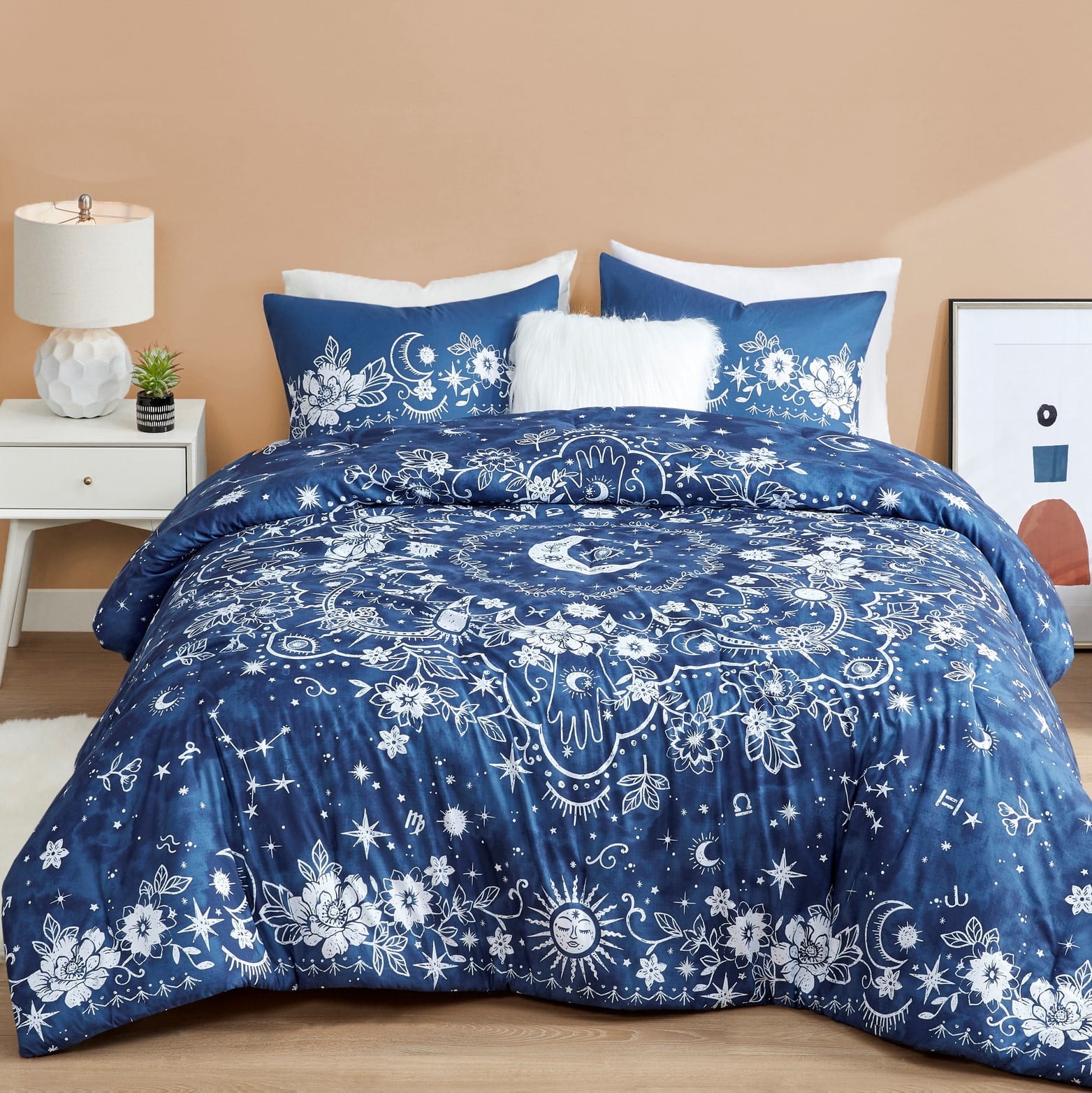 Navy Microfiber Celestial Full Bedspread Set