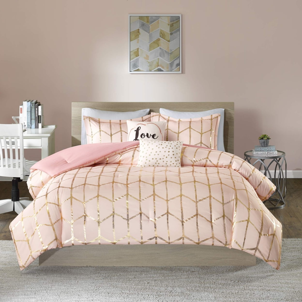 Rose gold comforter set deals