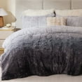 thumbnail image 1 of Intelligent Design Full/Queen Shaggy Faux Comforter Set, Long Fur Wave Spring Comforter Bedding Set, 3-Piece Striped Ombre Design Warm Bed Set, Grey, 1 of 8