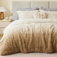 thumbnail image 1 of Intelligent Design Full/Queen Shaggy Faux Comforter Set, Long Fur Wave Spring Comforter Bedding Set, 3-Piece Striped Ombre Design Warm Bed Set, Natural, 1 of 8