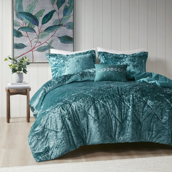 Regency Heights Full/Queen Size Comforter Sets, Velvet Bedding Comforter Set for All Seasons, Teal Bedding Set with Decor Pillow, 4-Piece
